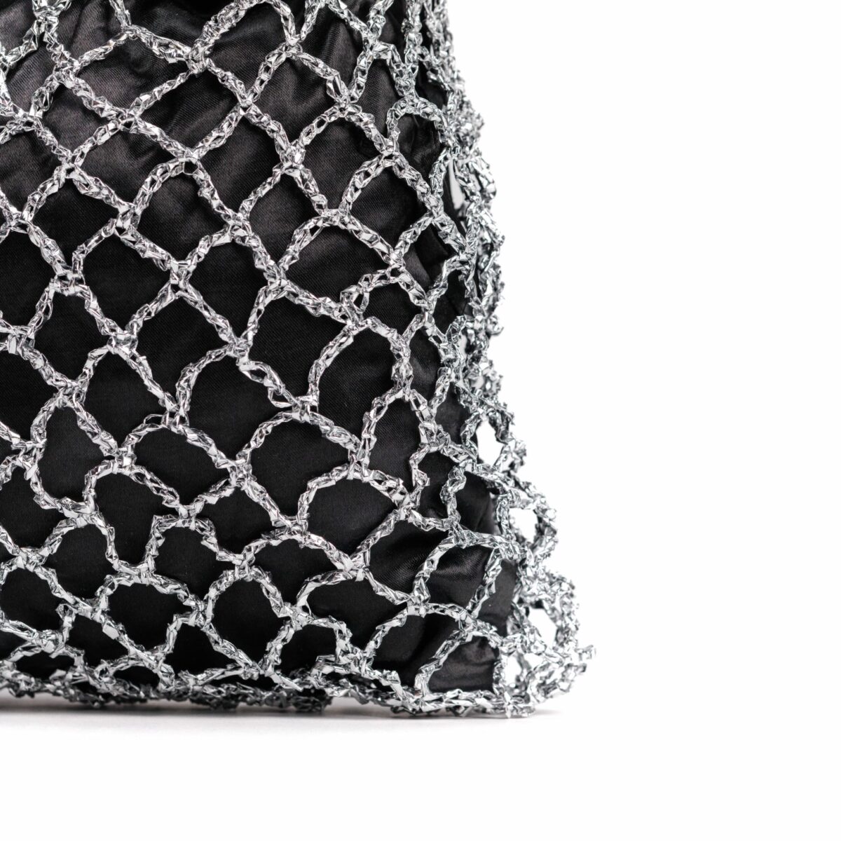 Diammond Cut Silver Raffia Bag - Image 2