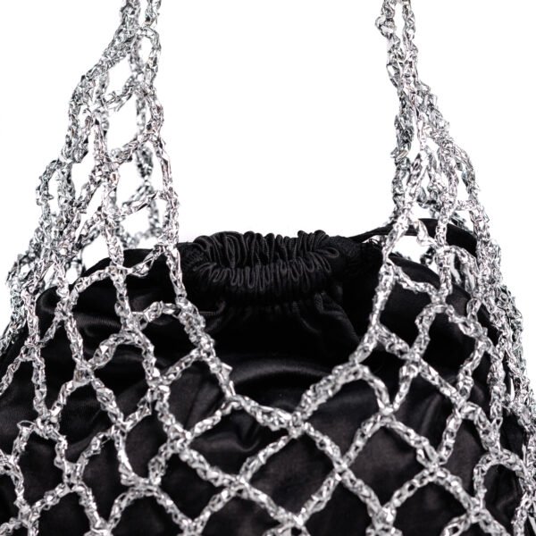 Diammond Cut Silver Raffia Bag - Image 3