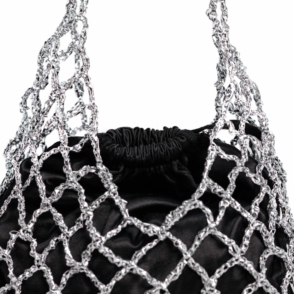 Diammond Cut Silver Raffia Bag - Image 3