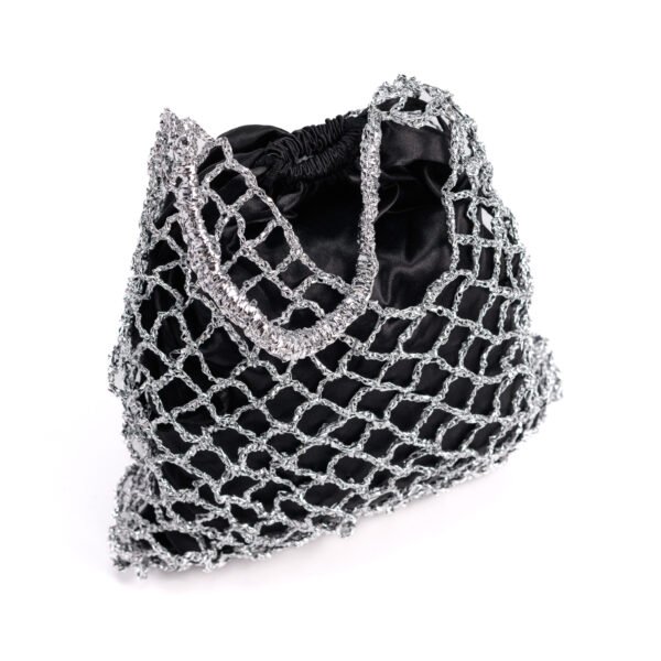 Diammond Cut Silver Raffia Bag - Image 4