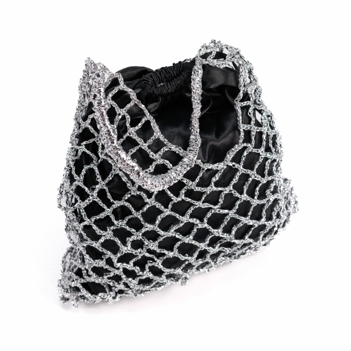 Diammond Cut Silver Raffia Bag - Image 4