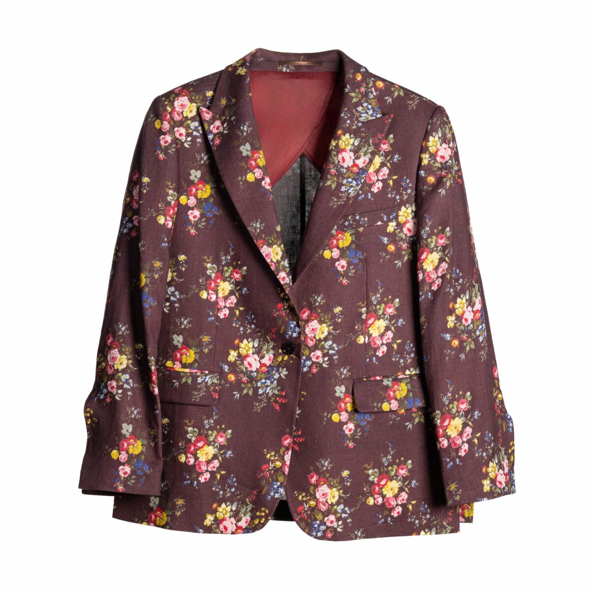 Classic Maroon Floral Linen Blazer - Image 7