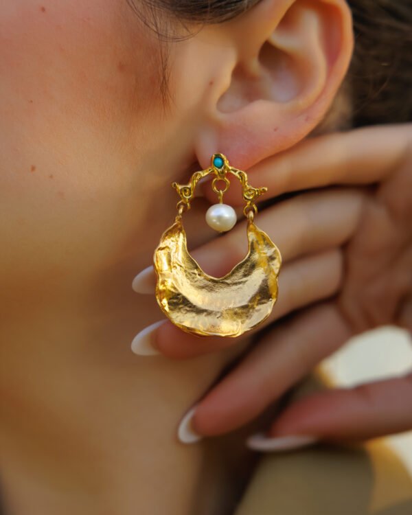 White Pearl Turqoise Earrings - Image 2