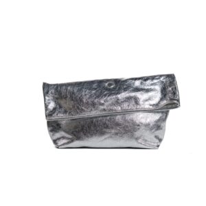 Nori - Silver leather roll clutch