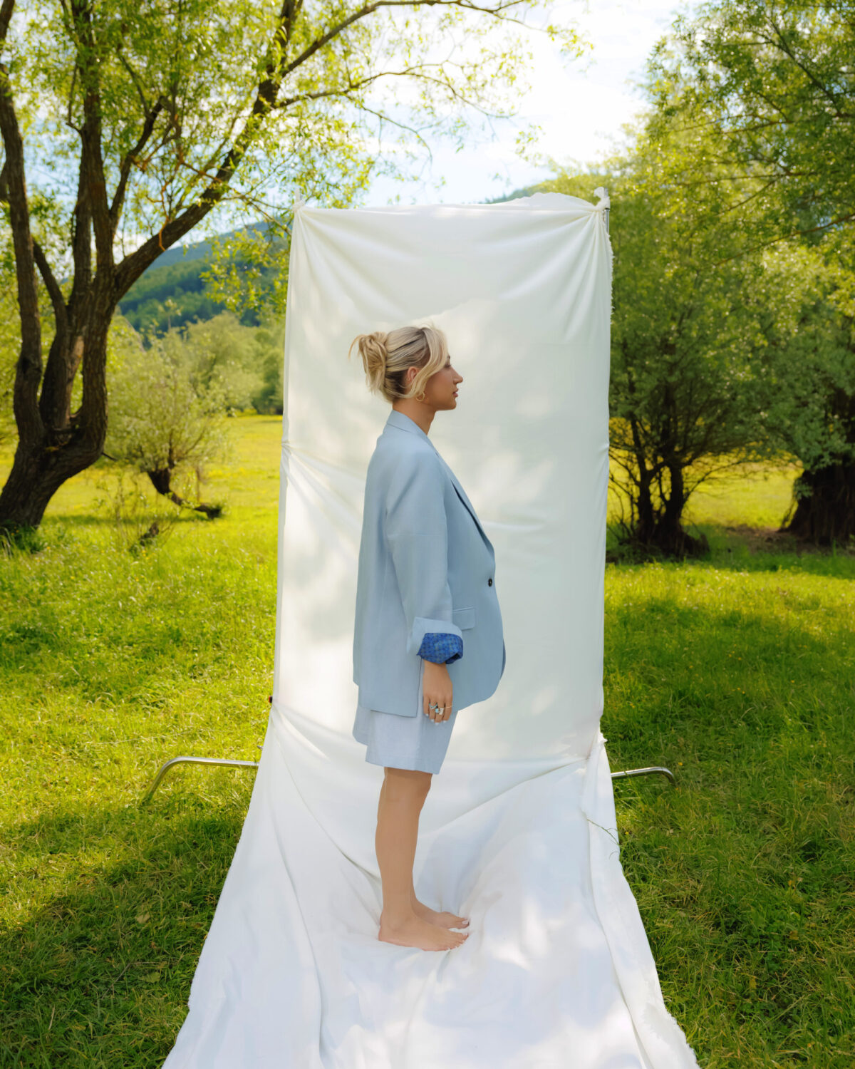 Sky Blue Linen Shorts - Image 6