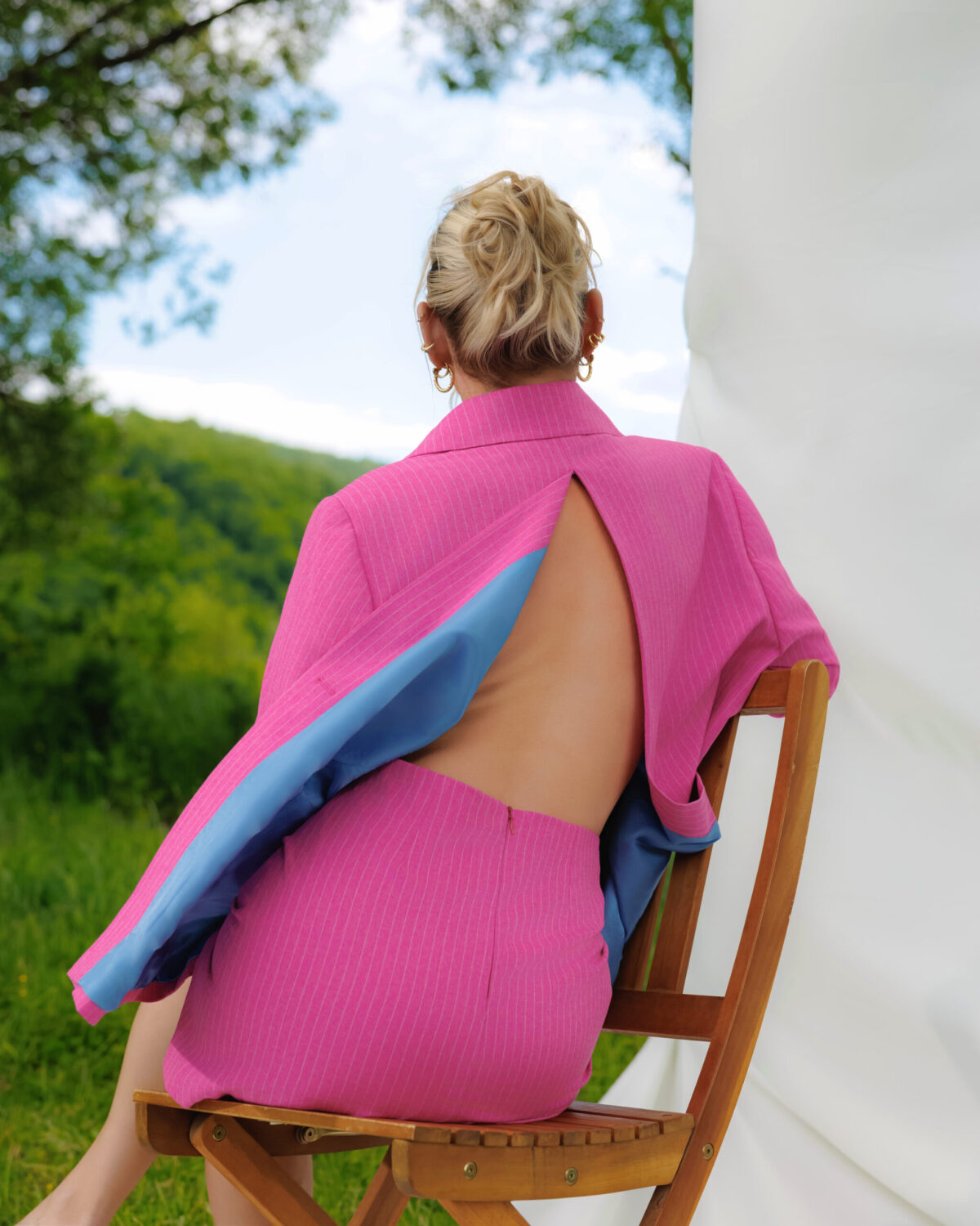 Pink Stripe Wool Skirt - Image 3