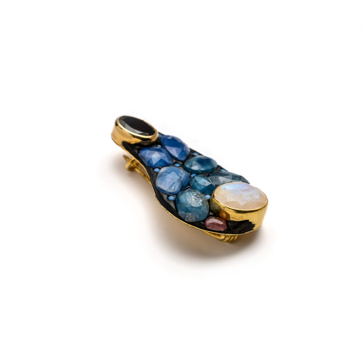 White Moonstone, Blue Kyanite, Red Garnet Brosch - Image 2