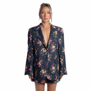 Classic Navy Floral Linen Blazer