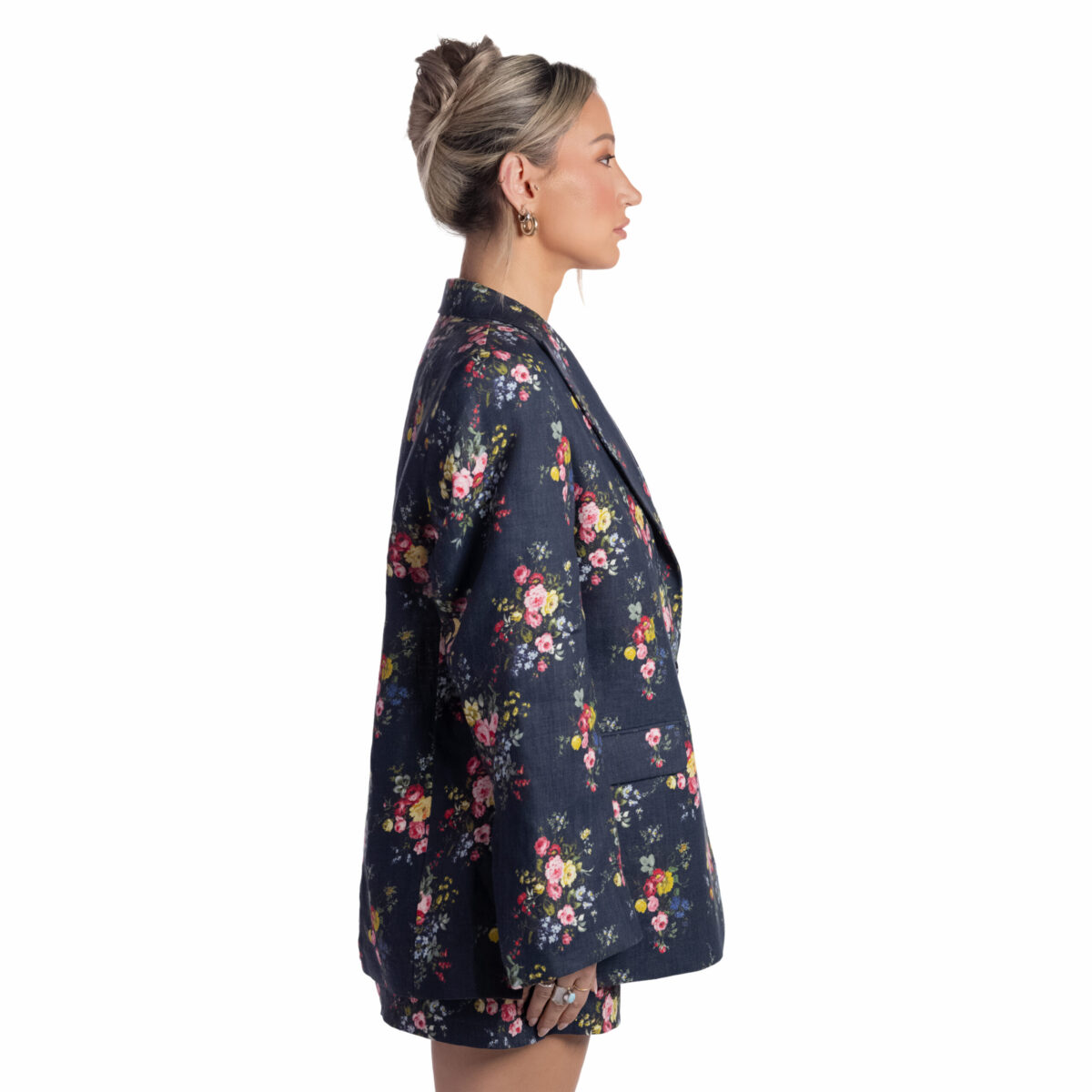 Classic Navy Floral Linen Blazer - Image 2