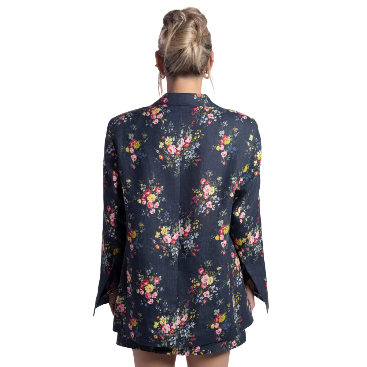 Classic Navy Floral Linen Blazer - Image 3