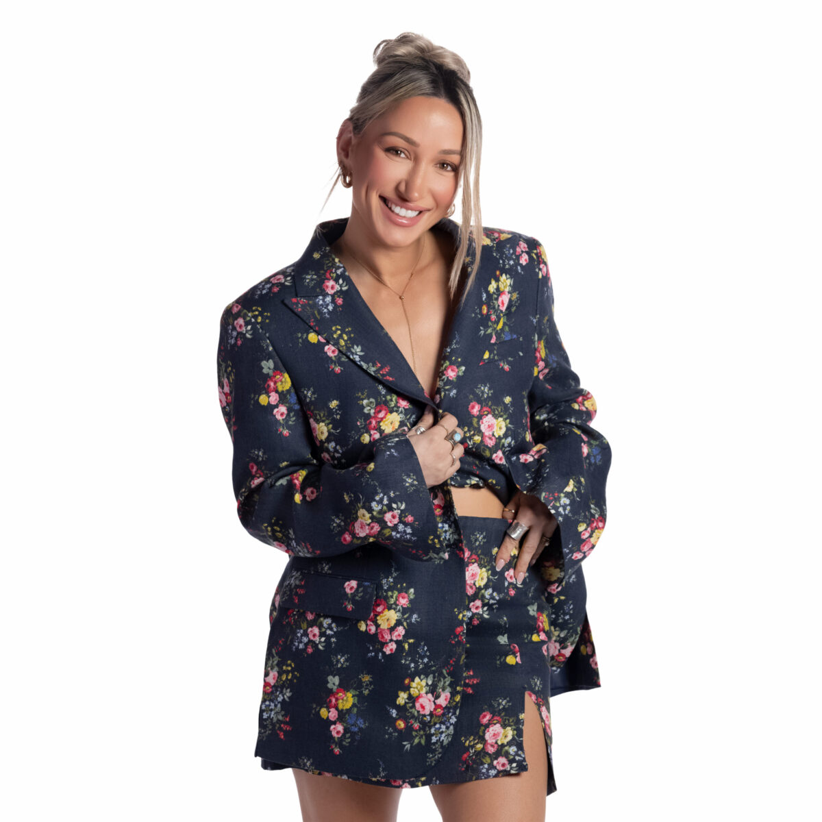 Classic Navy Floral Linen Blazer - Image 4