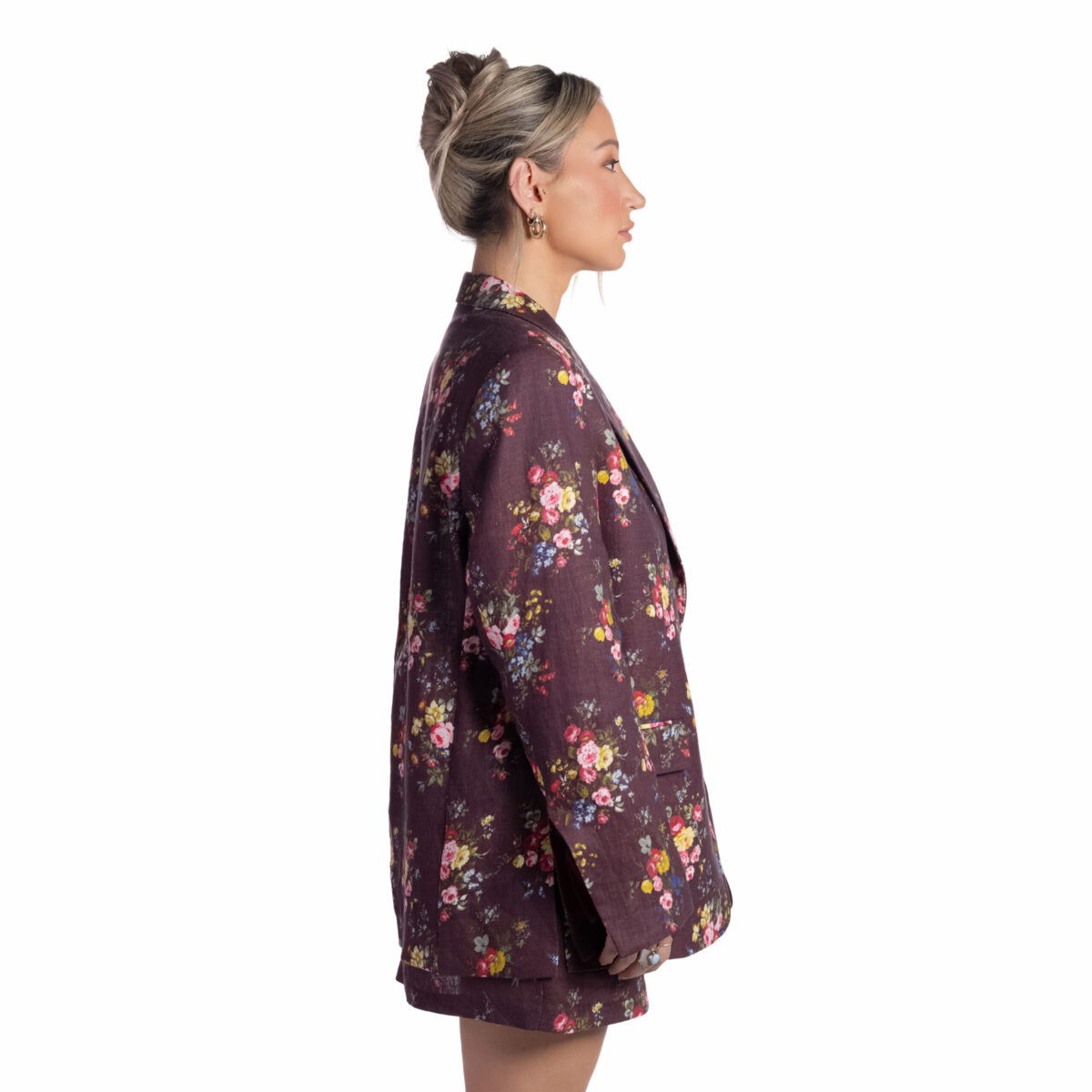 Classic Maroon Floral Linen Blazer - Image 2