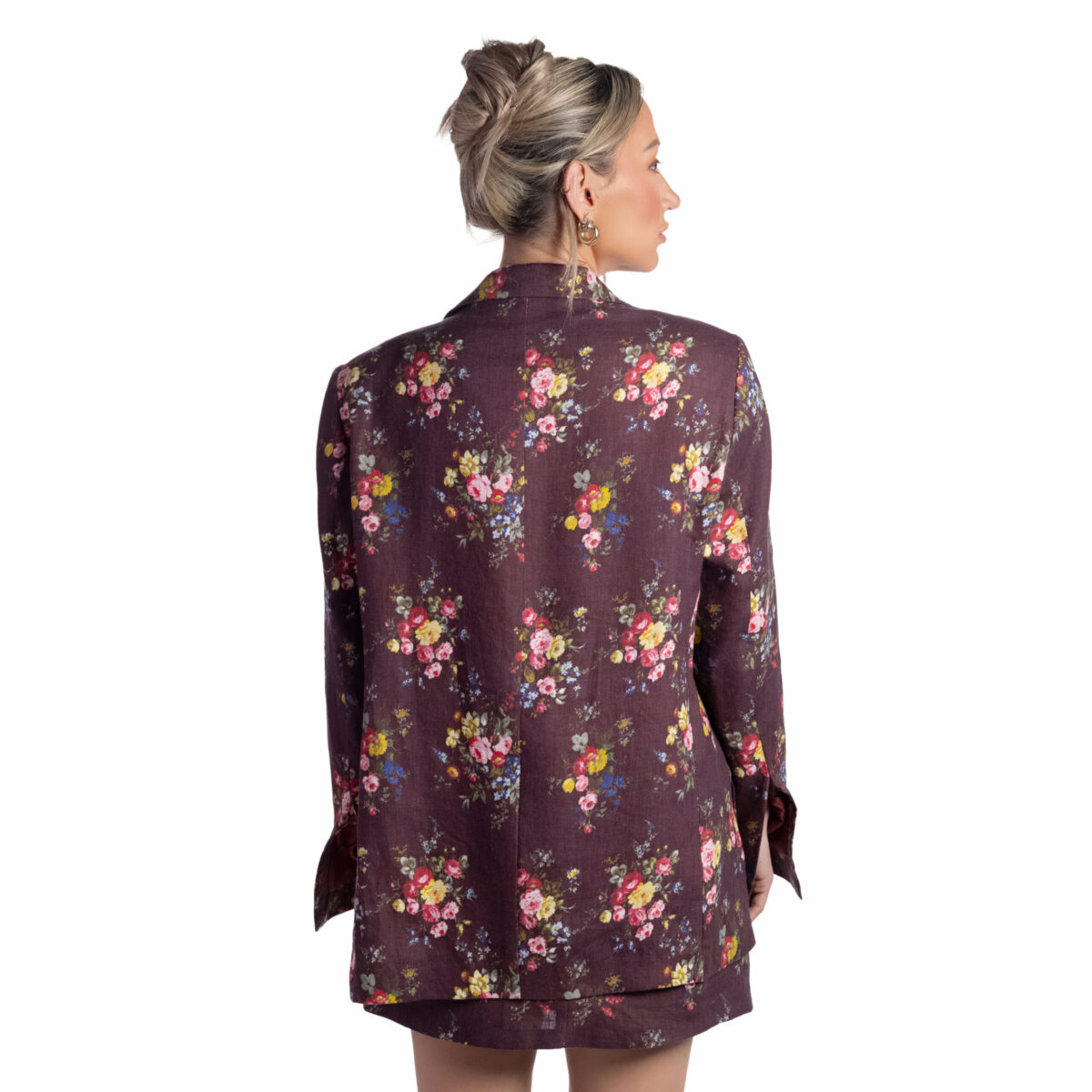 Classic Maroon Floral Linen Blazer - Image 3