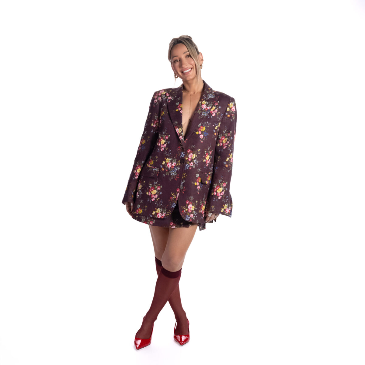Classic Maroon Floral Linen Blazer - Image 5