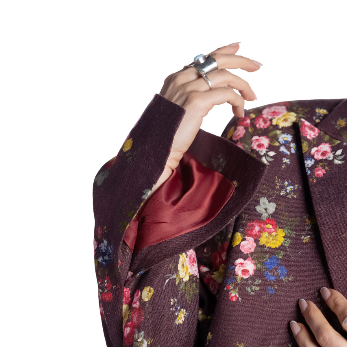 Classic Maroon Floral Linen Blazer - Image 4