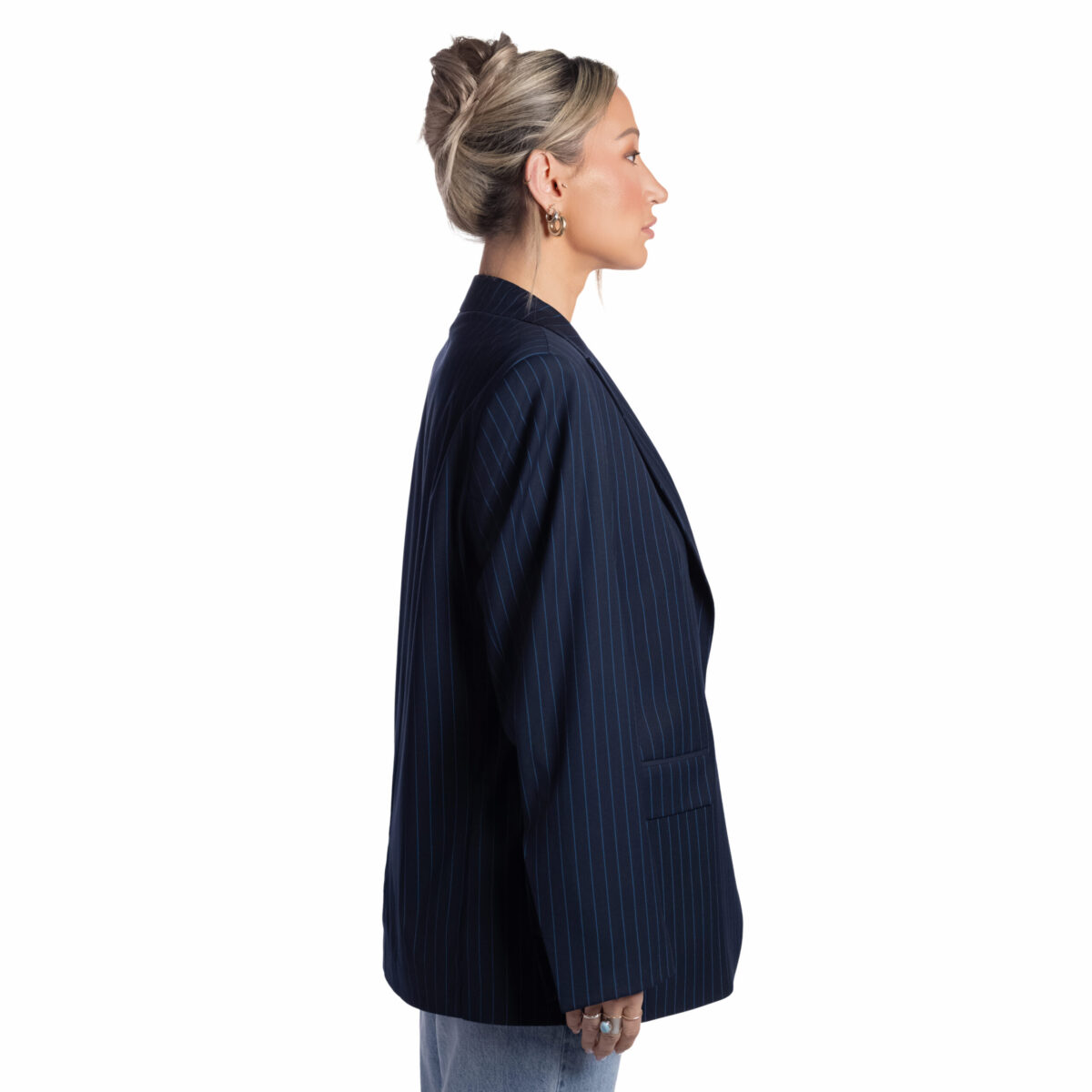 Classic Midnight Striped Wool Blazer - Image 2