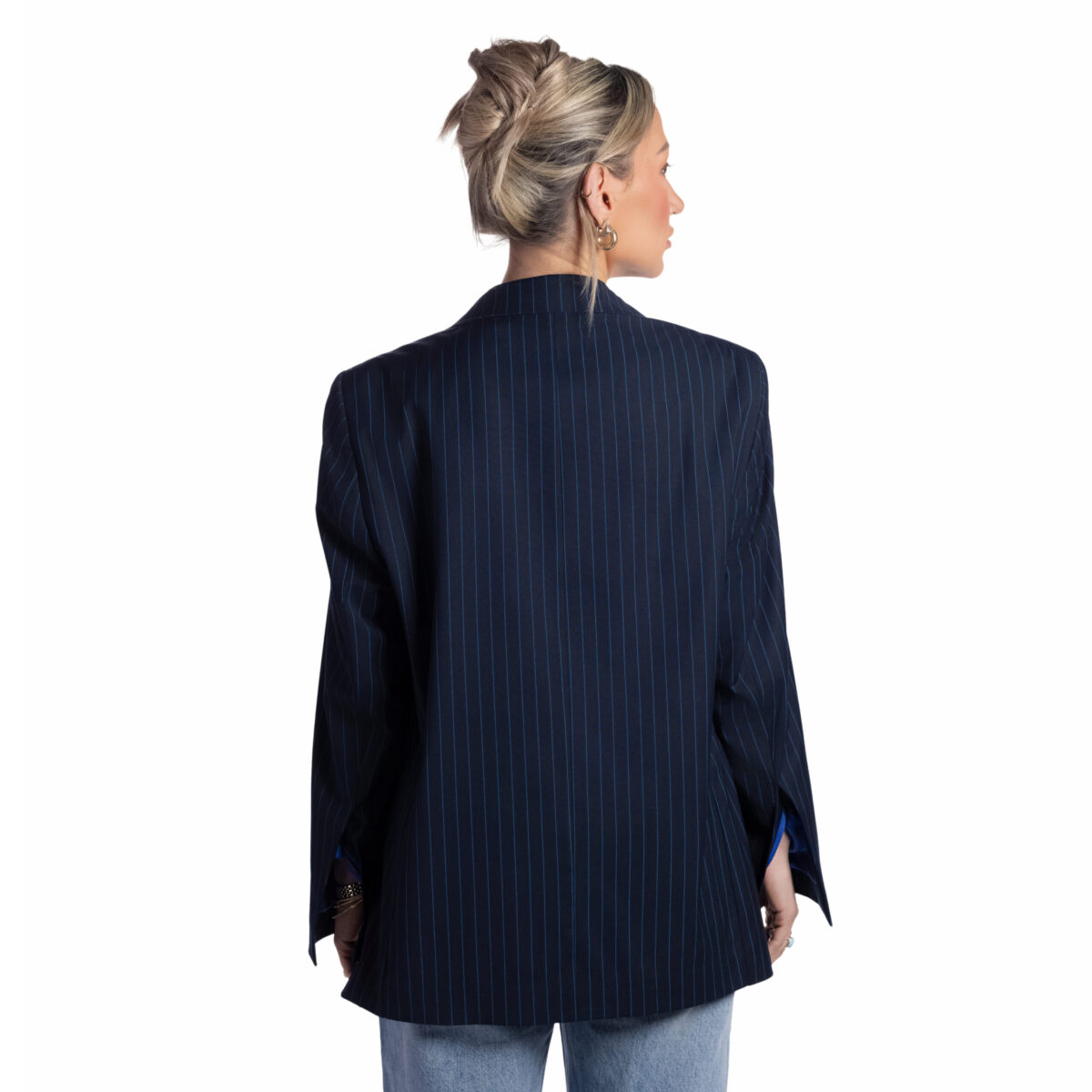 Classic Midnight Striped Wool Blazer - Image 3