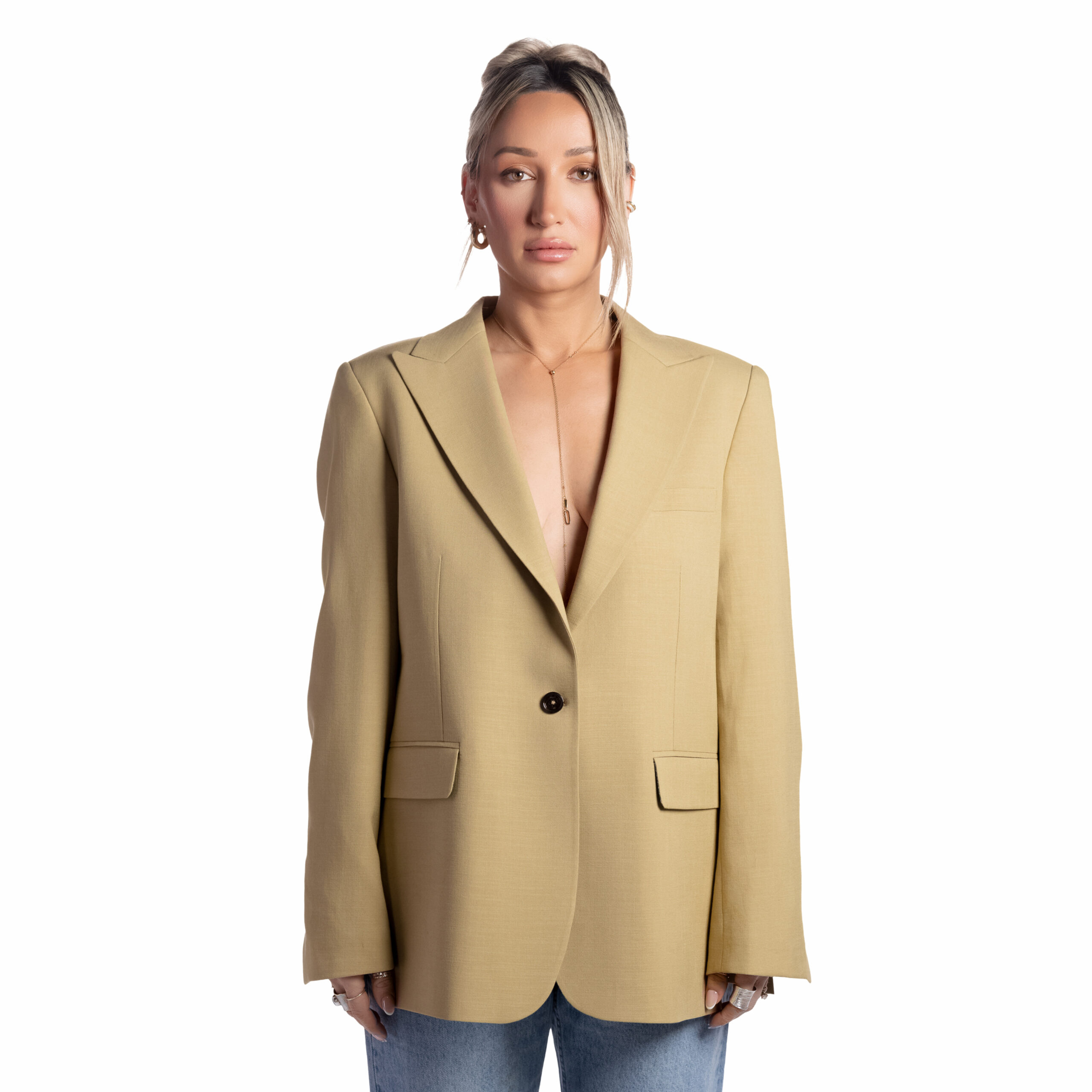 Meraki0145-scaled-1 Classic Golden Moss Linen Blazer - Image 1