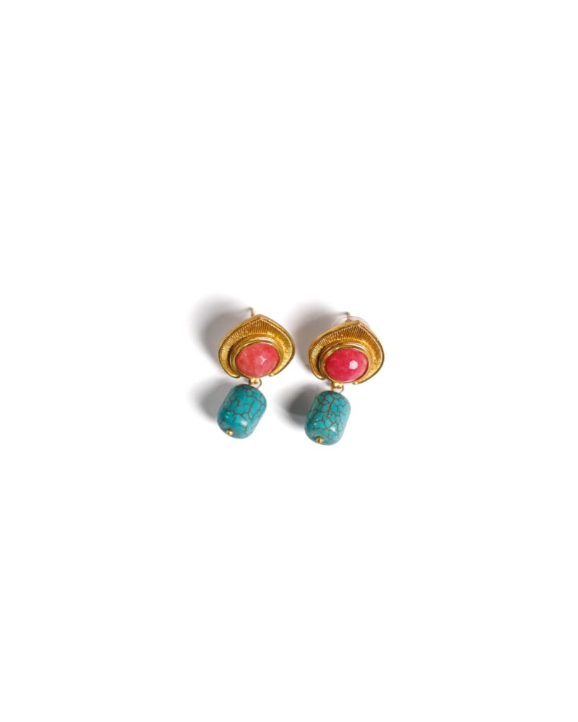 Red Garnet & Turquoise Earrings
