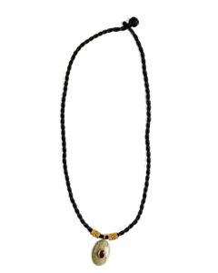 Black Cord Necklace, Small Green Pendant
