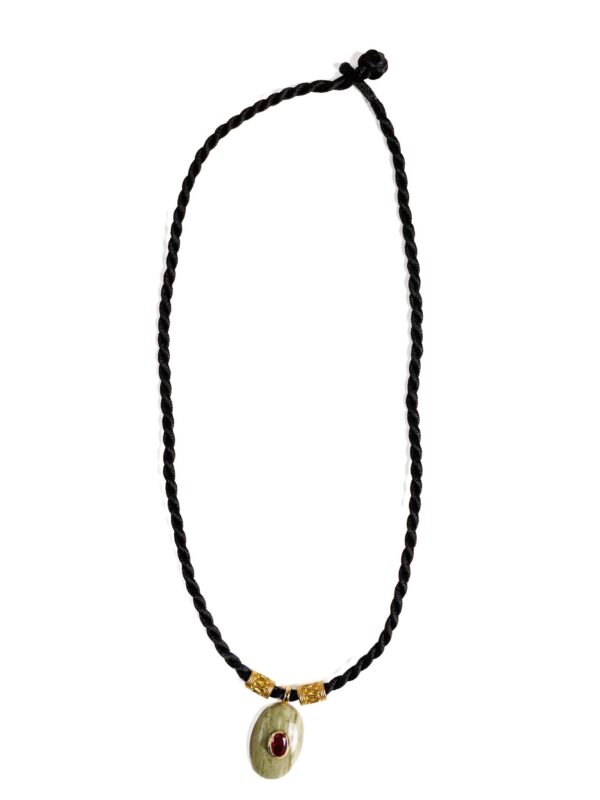 Black Cord Necklace, Small Green Pendant