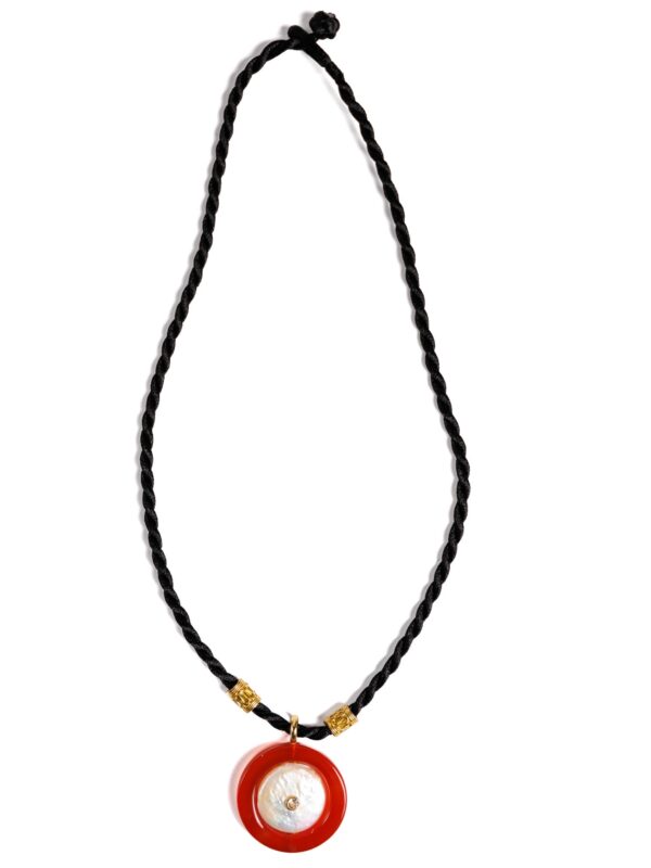 Black Cord Necklace, Red Ring Pendant
