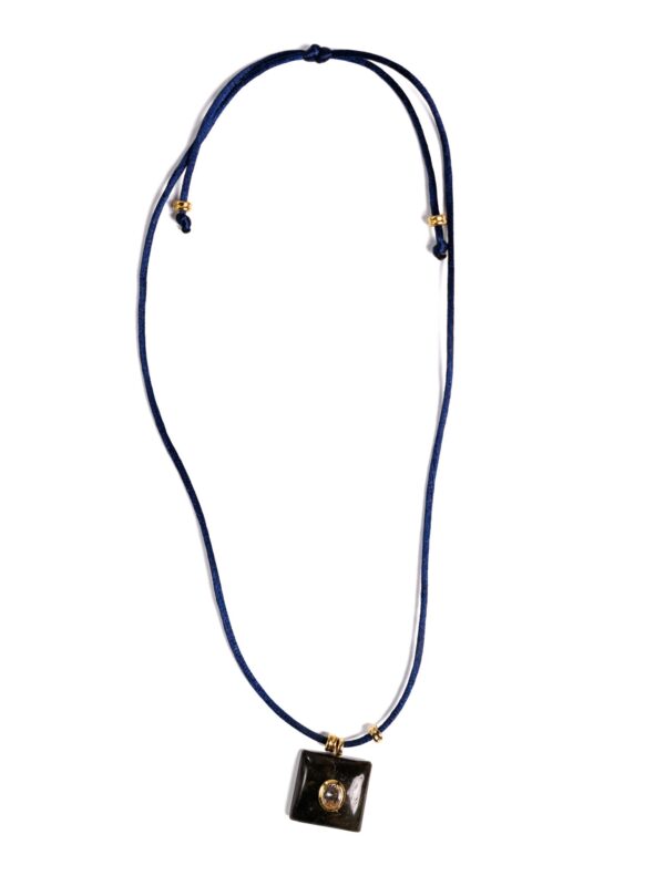 Navy Cord Necklace, Square Pendant