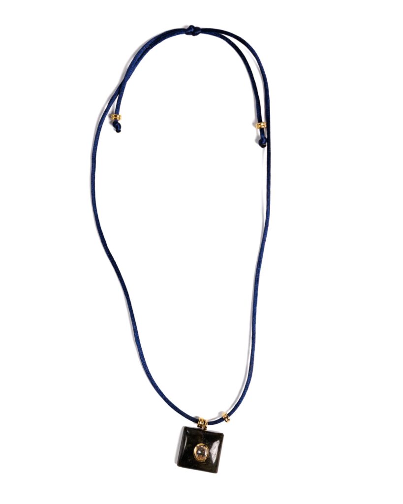 Navy Cord Necklace, Square Pendant