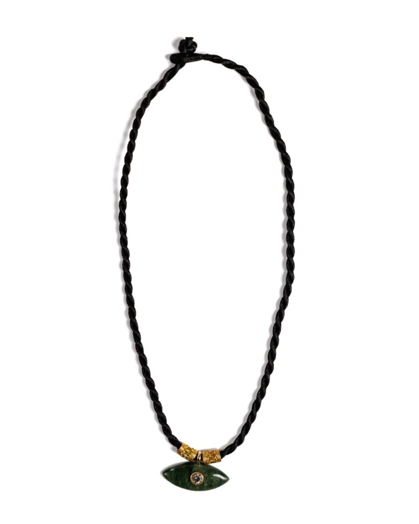 Black Cord Necklace, Green Eye Pendant