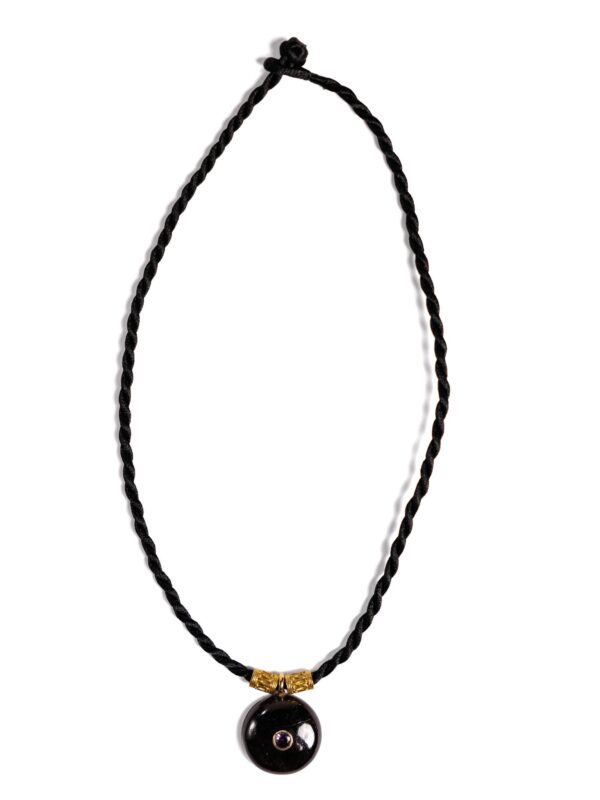 Black Cord Necklace, Round Eye Pendant