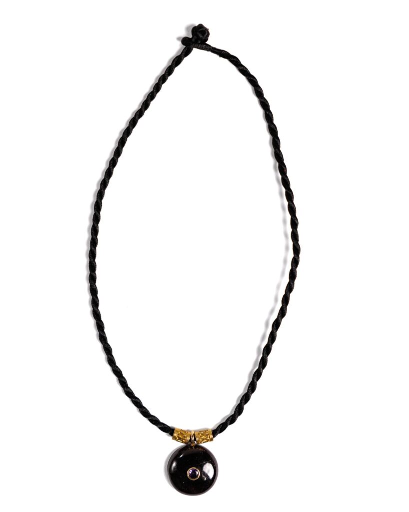 Black Cord Necklace, Round Eye Pendant