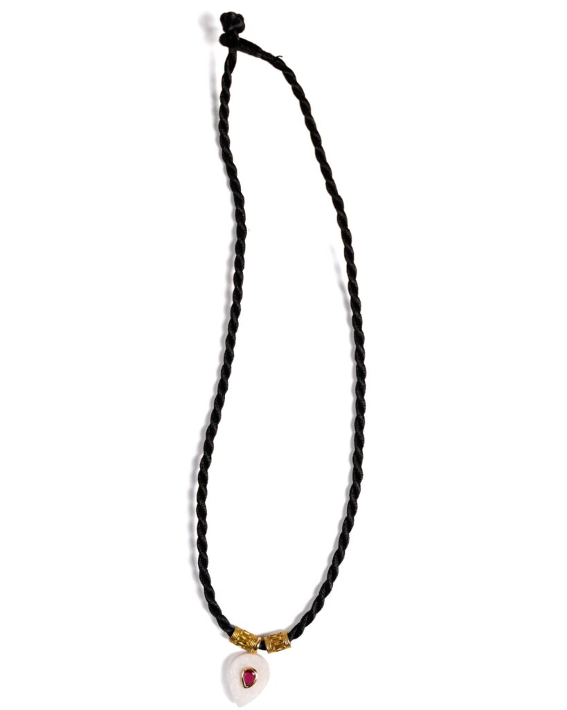 Black Cord Necklace, White Bead