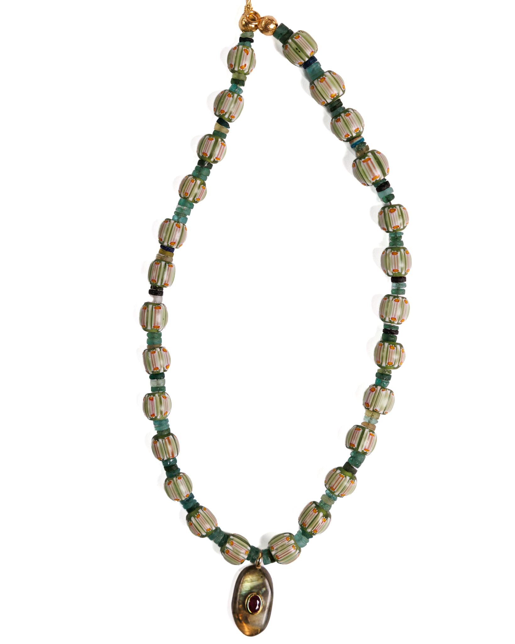 BR__9154 Green Bead Necklace with Pendant