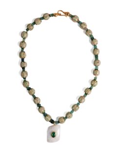 Green Bead Necklace with White Pendant