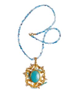 Blue Bead Necklace with Turquoise Sun Pendant
