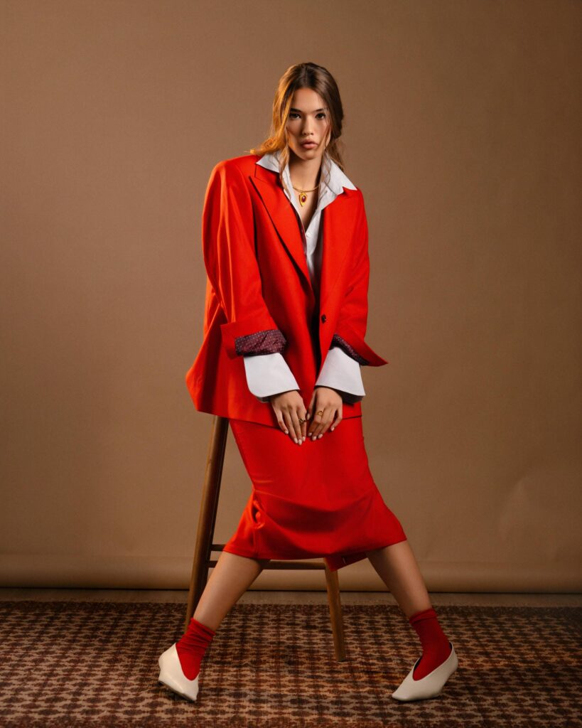 Red Blazer & Long Skirt Set