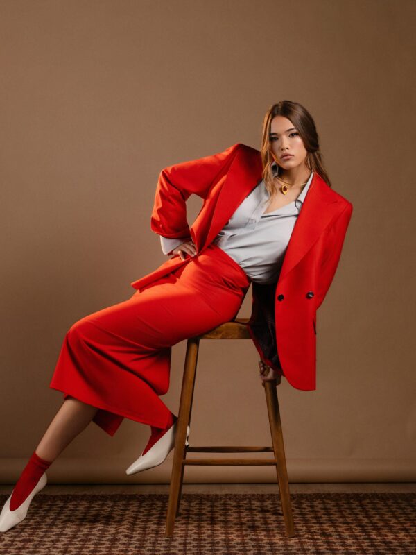 Red Blazer & Long Skirt Set