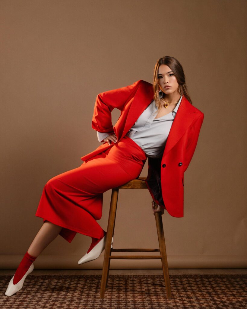 Red Blazer & Long Skirt Set